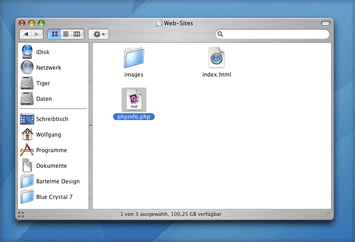 The phpinfo file located in the sites folder
