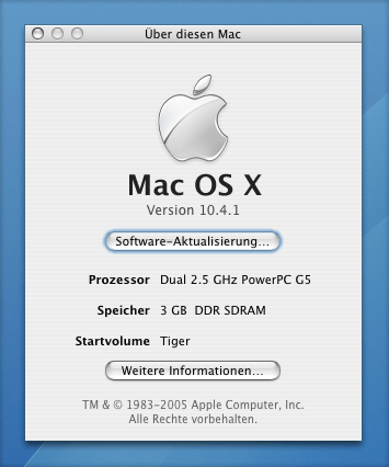 The About dialog of Mac OS