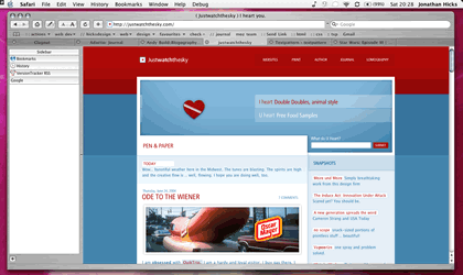 Die Seite JustWatchTheSky mit eingeblendetem Sidebar — Copyright Jon Hicks