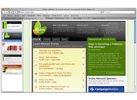 Screenshot of Safari with visual tabs