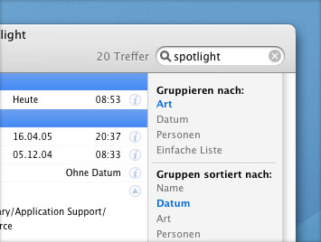 Spotlight search results